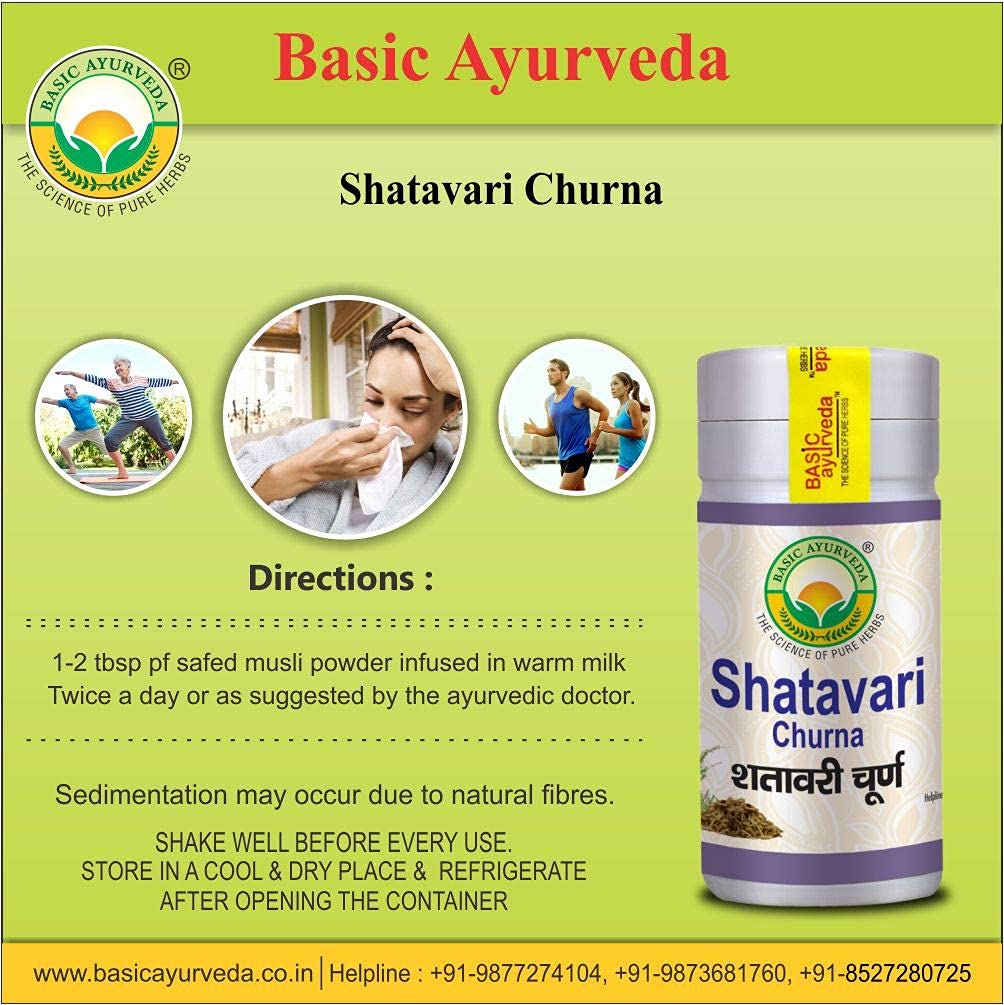 Basic Ayurveda Shatavari Churna 100g For sound sleep and migraine