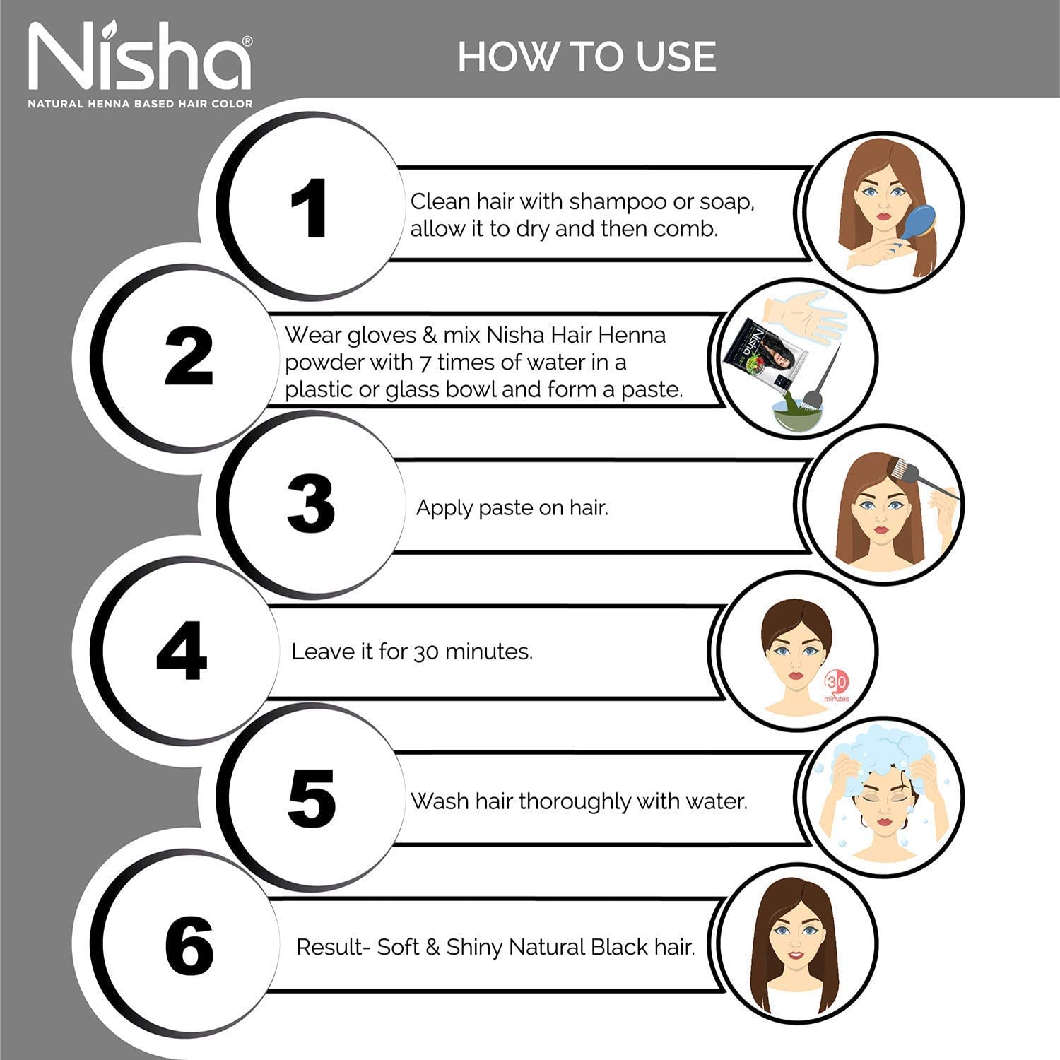 Nisha Pack 10 Natural Henna Based Permanent Black Hair Color Dye, Natural  Black, 0.88 oz Each Pack - Walmart.com