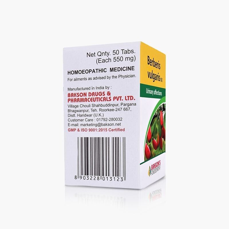 Bakson Homeopathic BERBERIS VULGARIS 1X (50 Tablet) For Urinary ...