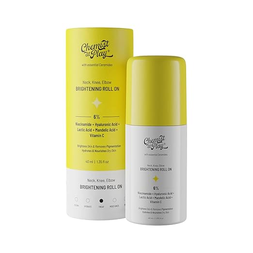 Brightening Roll On 2 Chemist at Play Brightening Roll On For Neck, Knee & Elbow With 6% Vitamin C+ Hyaluronic Acid, AHAs, Niacinamide, & Ceramides | Helps Reduction in Pigmentation & Hydrates Dry Skin | 40ml - Image 1