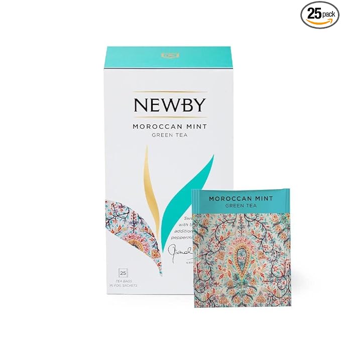 Newby Moroccan Mint Green 1 Newby Moroccan Mint Green Tea Bags | 25 Counts | Blend of Fine Green Tea & Peppermint Leaves | 50 gms Visit the Newby Store - Image 1