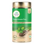 A TATA Product - Organic India Tulsi Green Tea Classic Loose Leaves - 100g, Stress Relieving, Uplifts Mood, Rich in Antioxidants, Blend of Rama, Krishna & Vana Tulsi, Certified Organic