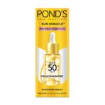 POND’S Sun Miracle SPF 50 PA++ Sunscreen Serum - Protect & Bright, With 1.25% Niacinamide, Prevent & Fade Dark Spots, Lightweight, No White Cast 14ml