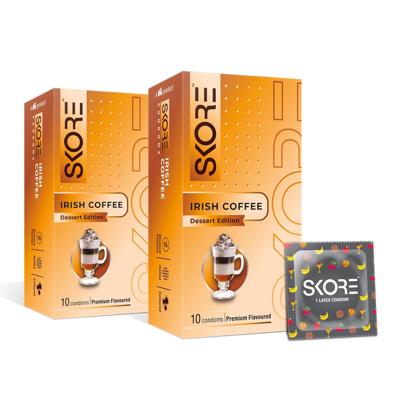 Skore Irish Coffee Dessert 1 Skore Irish Coffee Dessert adition Premium Flavoured | Condoms | 10 Count (Pack of 2) - Image 1