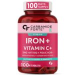 Carbamide Forte Iron Supplement for Women & Men | Folic Acid Tablets with Vitamin C, B12, Zinc | 100 Veg Iron Tablets for Women & Men