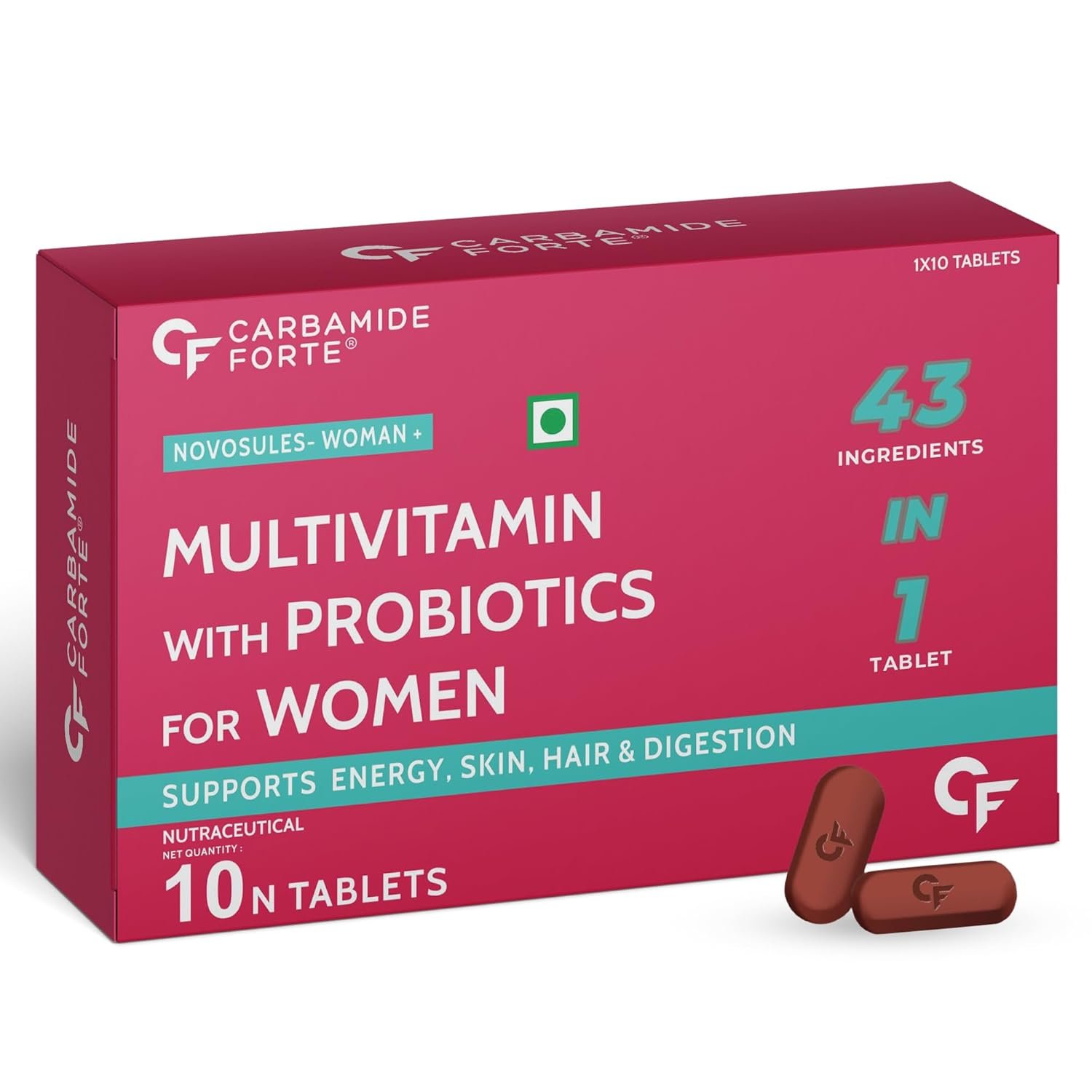 Carbamide Forte Multivitamin tablets For Women 11 Carbamide Forte Multivitamin tablets For Women | Multi Vitamin Supplment With Probiotics | Women Multivitamin Supplement With 43 Ingredients To Support Energy, Skin, & Health - 10 Tablets - Image 1