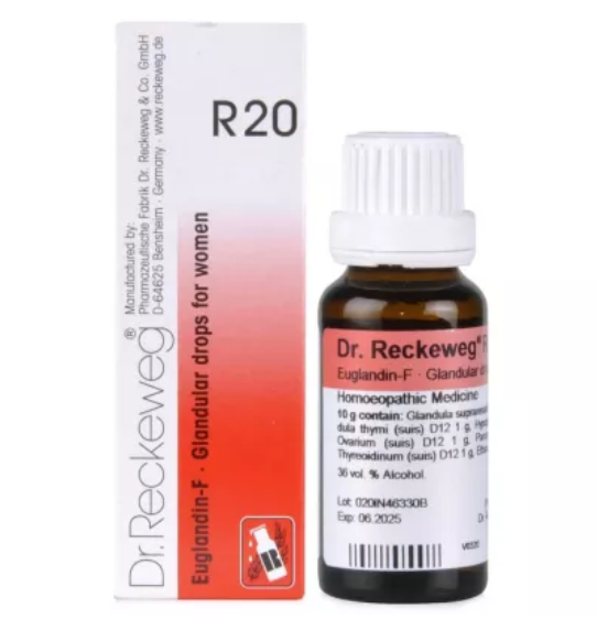 Dr-Reckeweg-R20-Euglandin-F-22ml.1.png Dr. Reckeweg R20 Endocrine F Glandular Drops For Women - 22ml for weight management - Image 1