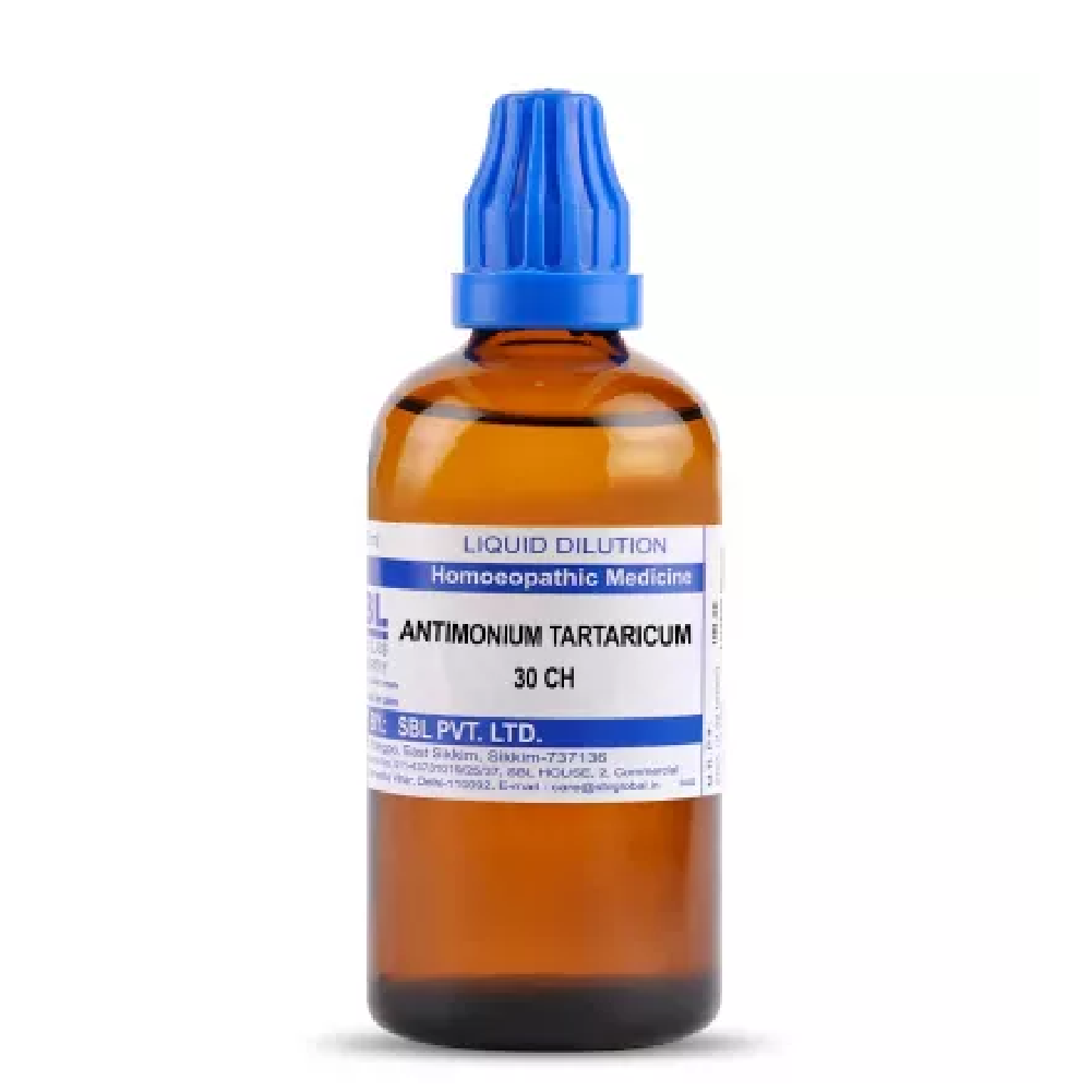 SBL-Antimonium-Tartaricum-30-CH-100ml.png SBL Homeopathic Antimonium Tartaricum Dilution (30 ML / 100 ML) For Cough, Ringworm - Image 1