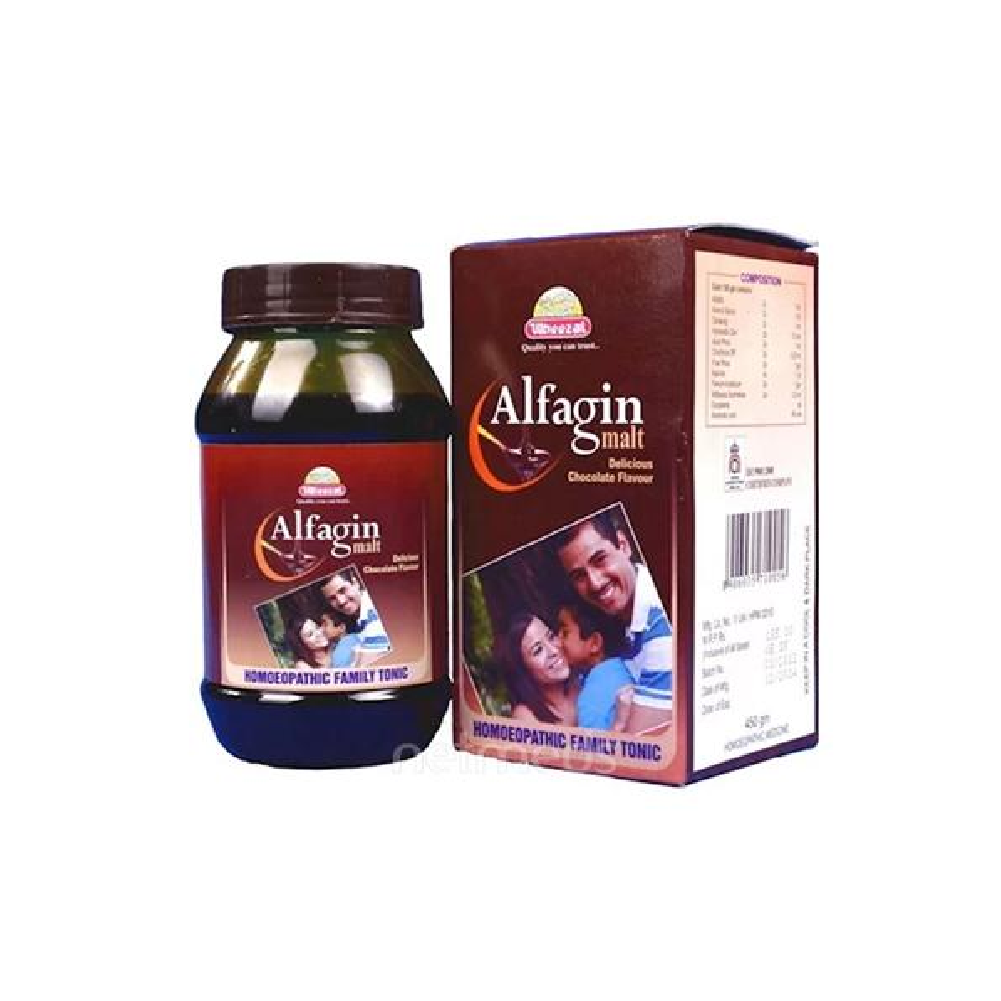 Wheezal-Alfagin-Malt-Delicious-Chocolate-250gm.png Wheezal Alfagin Malt Delicious Chocolate (250gm) For Digestion, Headache - Image 1