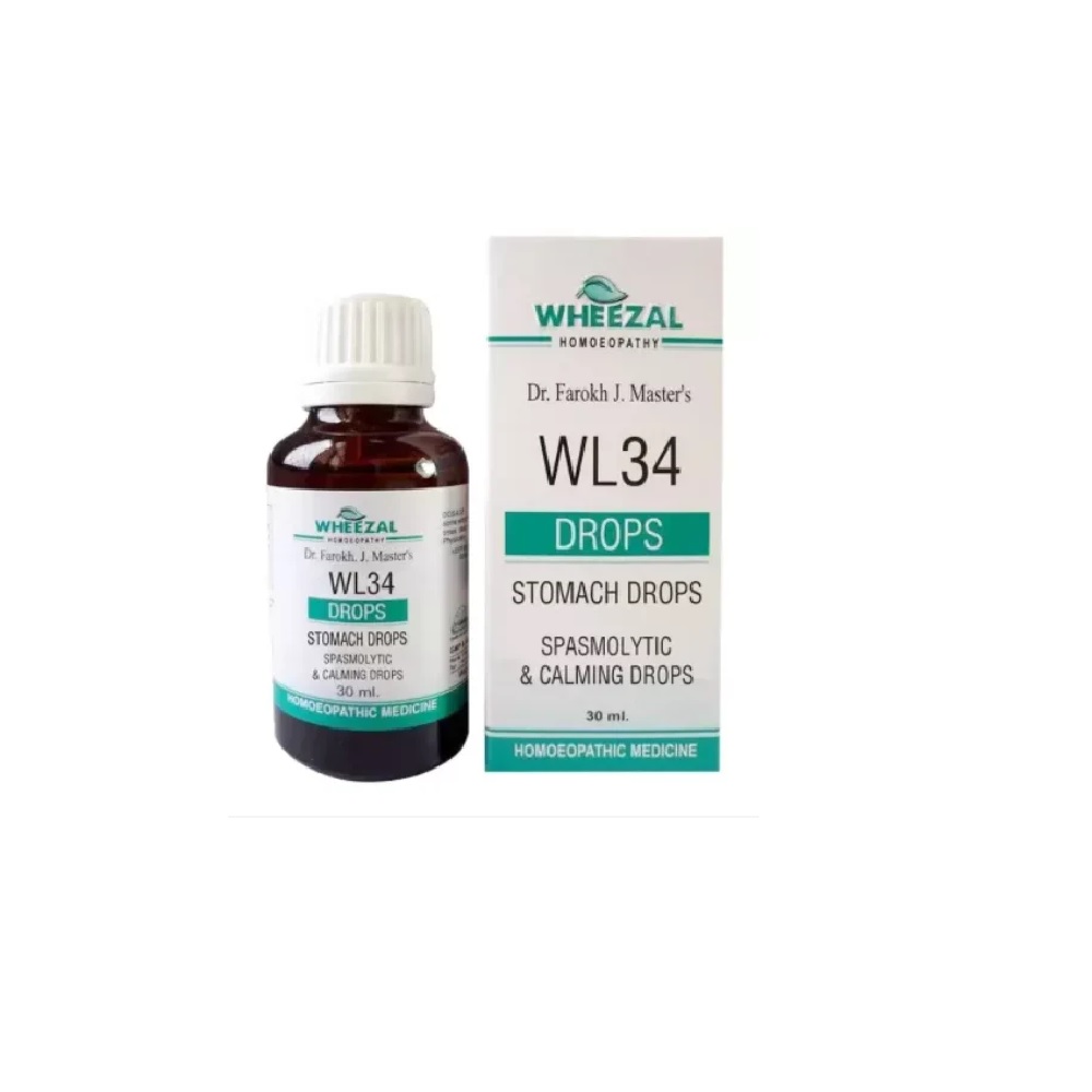 Wheezal Homeopathic WL34 Stomach Drop – 30ml for Wheezal Homeopathic WL34 Stomach Drop - 30ml for Indigestion Acidity Gas - Image 1
